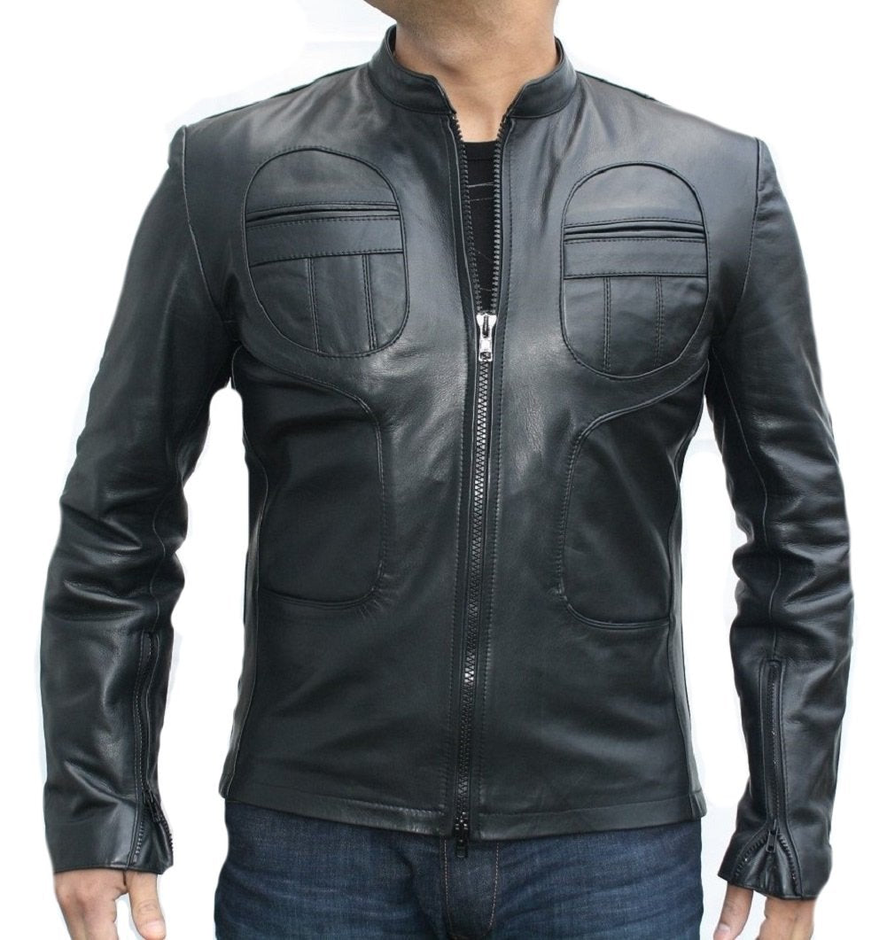 Classyak Men Fashion Genuine Sheep Leather Jacket Black Point