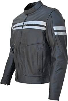 Classyak Motorcycle Leather Jacket, Perforated Panels & Protection