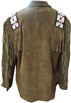 Classyak Men's Western Leather Fringed & Beaded Shirt