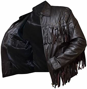 Classyak Men's Western Genuine Leather Fringed Biker Racer Jacket