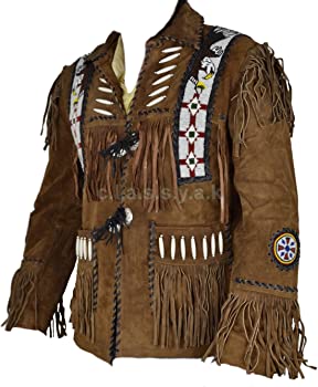 Classyak Cowboy Western Leather Jacket Beaded, Bones & Fringes, Quality