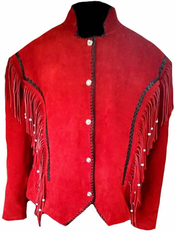 Classyak Women's Western Suede Leather Red Jacket