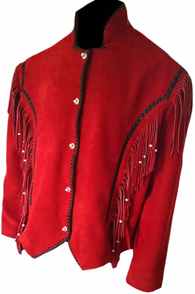 Classyak Women's Western Suede Leather Red Jacket