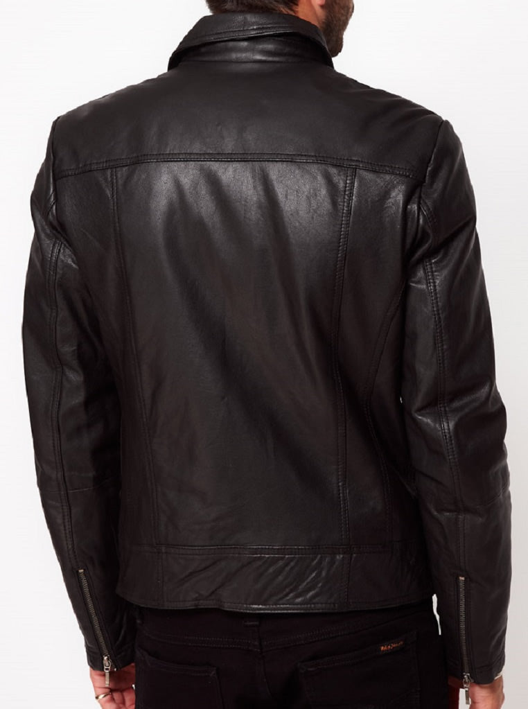 Classyak Men Fashion Genuine Leather Jacket - Black Metal