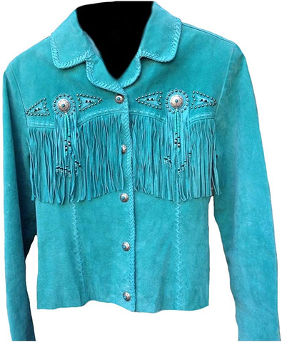 Classyak Women's Western Fringed Suede Leather Jacket