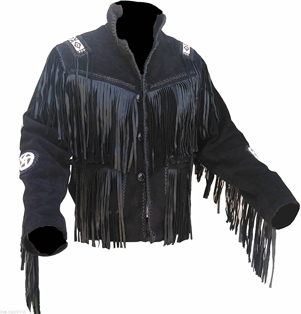 Classyak Men's Western Cowboy Stylish Jacket with Real Leather Fringes