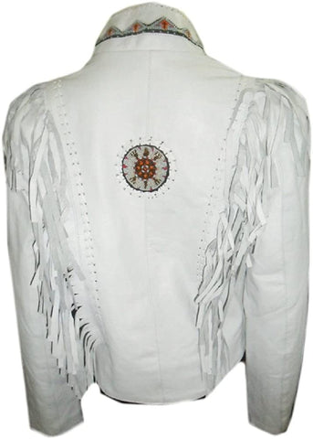 Classyak Women Western Leather Jacket, Fringed & Bones, A Grade Suede Leather