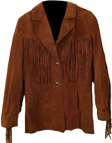 Classyak Men's Western Suede Coat with Fringes