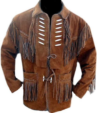 Classyak Western Leather Jacket Fringed & Bones