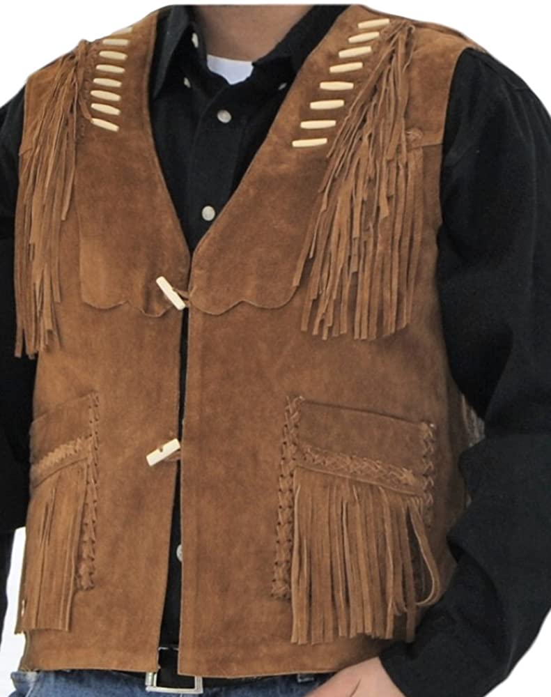 Classyak Men's Western Cowboy Fringed Suede Leather Vest