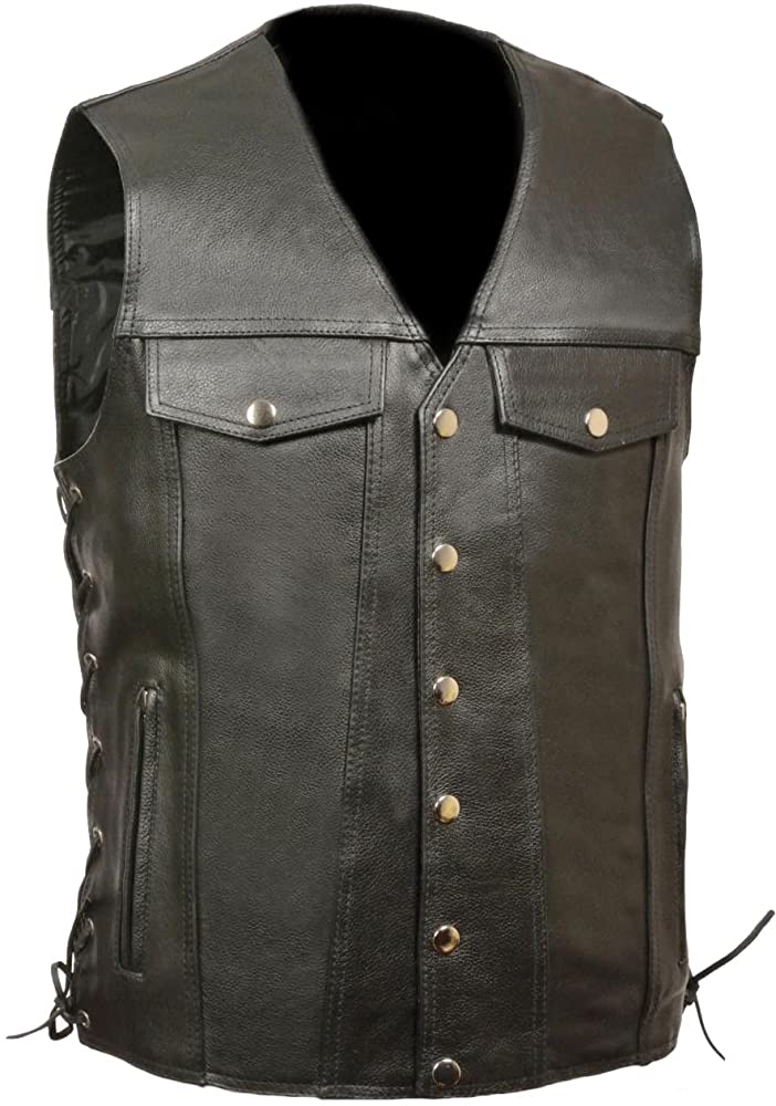 Classyak Men's Fashion Snap Side Lace Real Leather Vest