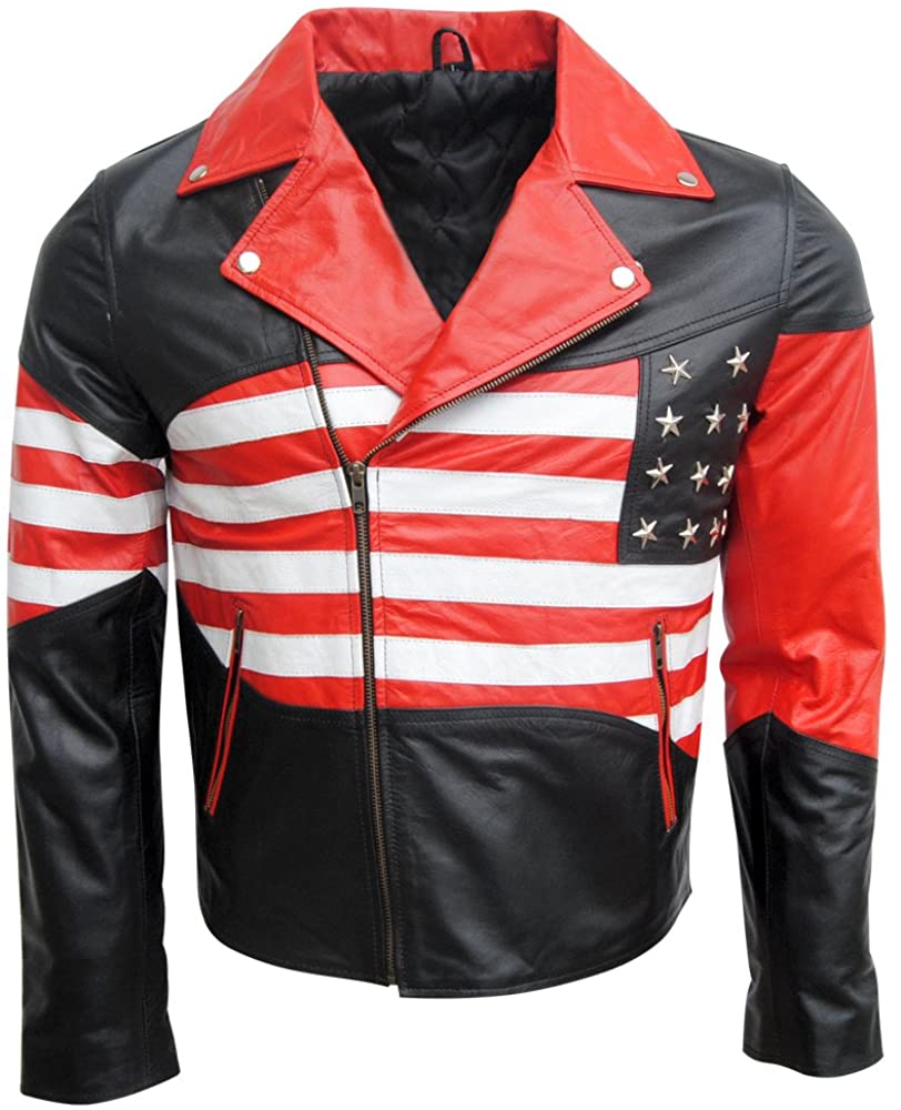 Classyak Biker Leather Jacket, Protection on Shoulders, Elbows & Back