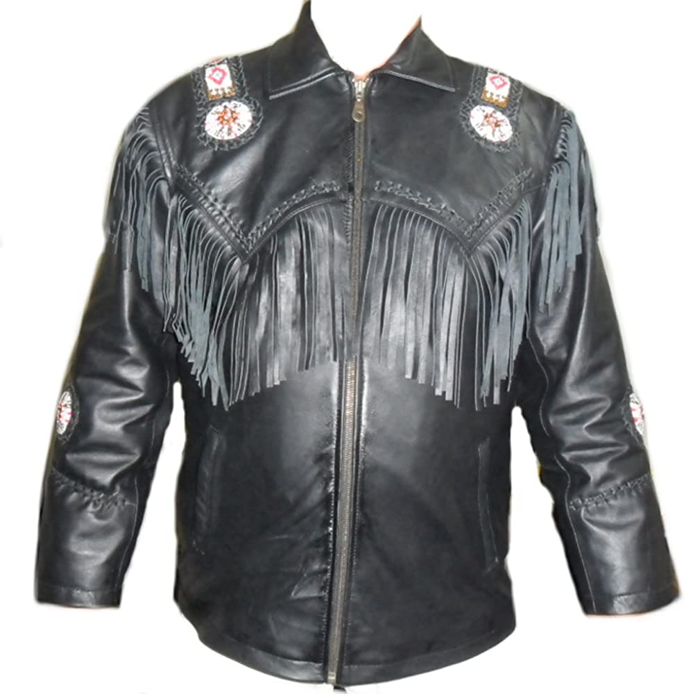 Classyak Western Leather Jacket, with Fringed and Beaded