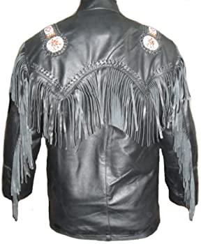 Classyak Western Leather Jacket, with Fringed and Beaded