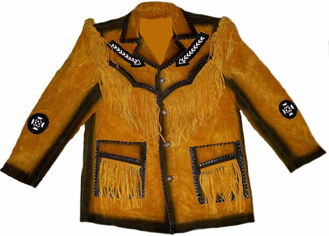 Classyak Western Cowboy Leather Jacket Fringed & Beaded