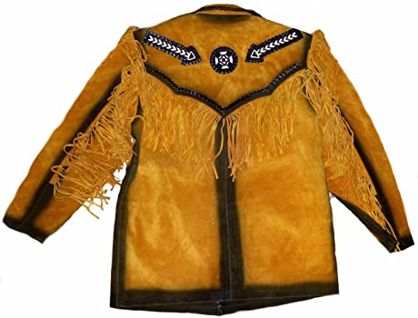 Classyak Western Cowboy Leather Jacket Fringed & Beaded
