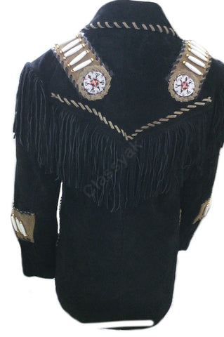 Classyak Western Leather Jacket, Bones, fringed and beaded