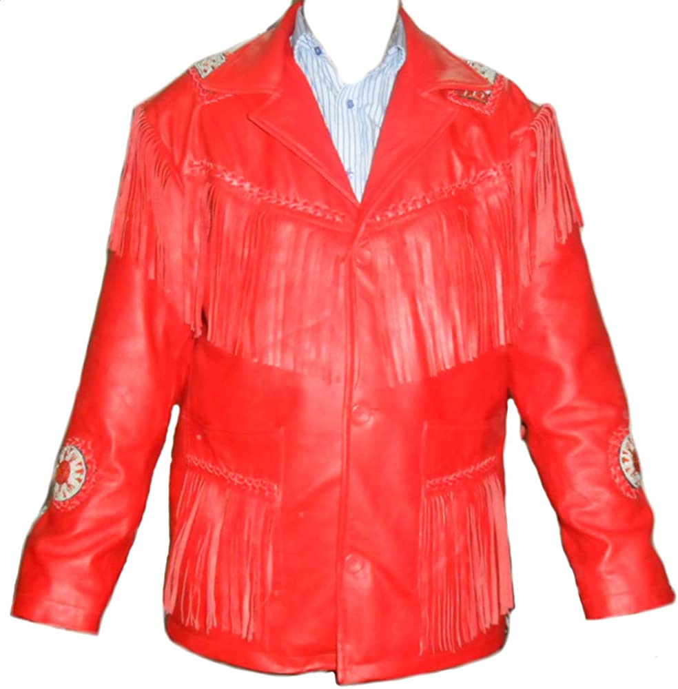 Classyak Western Leather Jacket, with Fringed & Beaded