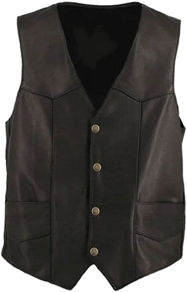 Classyak Men's Fashion Genuine Leather Moto Vest