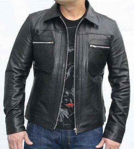 Classyak Men Fashion Sheep Leather Jacket Black Air