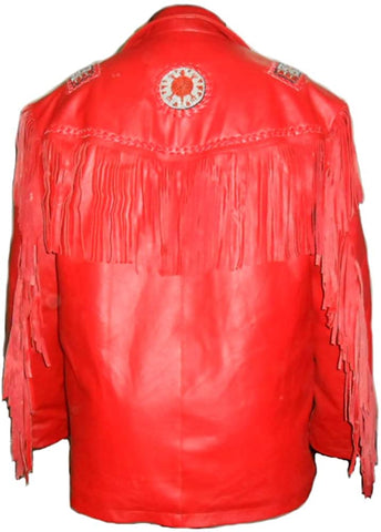 Classyak Western Leather Jacket, with Fringed & Beaded