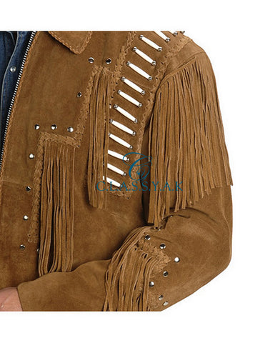 Western Leather Jacket for Men in Brown Suede Leather Coat