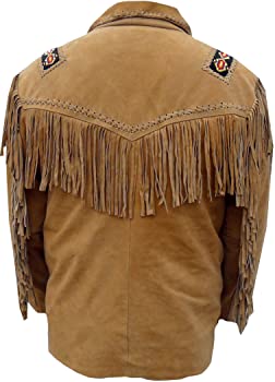 Classyak Men's Western Fringed Boned Leather Jacket
