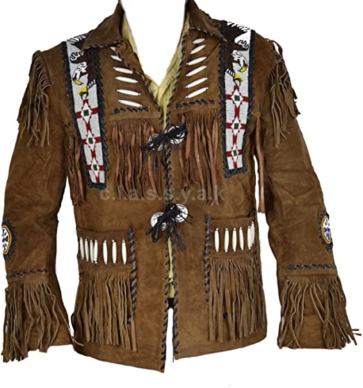 Classyak Cowboy Western Leather Jacket Beaded, Bones & Fringes, Quality