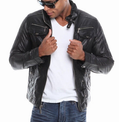 Men fashion jacket - Black Snake - premiere Sheep Nappa Leather