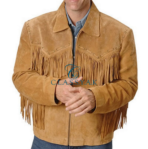Western Leather Jacket for Men in Brown - Suede Leather