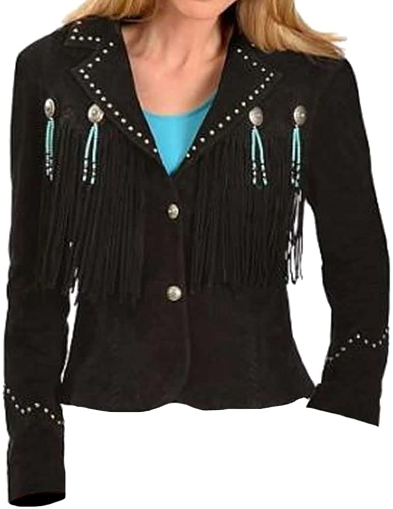 Classyak Women's Western Stylish Fringed and Beans Jacket