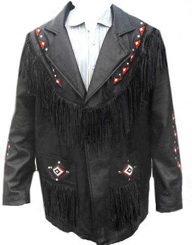 Classyak Western Original Leather Jacket, Fringes & Beads