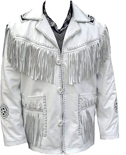 Classyak Western Cowboy Real Leather Jacket, Fringed & Beaded
