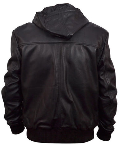 Classyak Men's Fashion Hoodie Style Bomber Real Leather Jacket