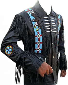 Classyak Western Leather Jacket, Fringed, Beads & Bones