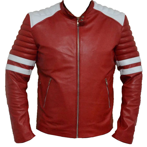Classyak Original Fashion Leather Jacket Red with White Stripes