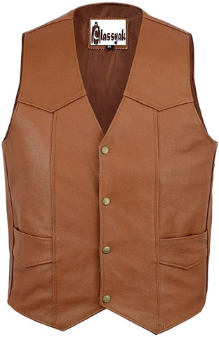 Classyak Men's Fashion Real Leather Formal Vest
