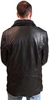Classyak Men's Furr Collar Fashion Real Leather Buttoned Coat