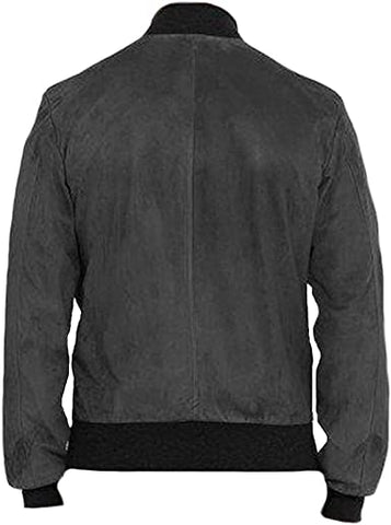 Classyak Men's Fashion Bomber Grey Suede Leather Jacket