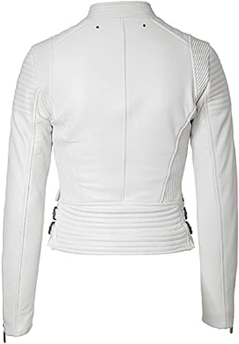 Classyak Women Fashion Genuine Leather Jacket White Sine Pulp Grain Sheepskin