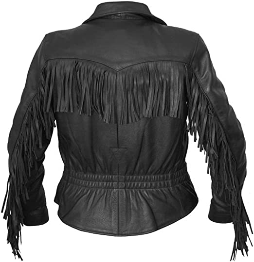Classyak Women's Fashion Interstate Leather Jacket Fringed
