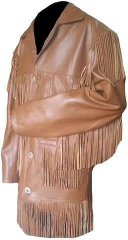Classyak Men's Fashion Real Leather Fringed Coat