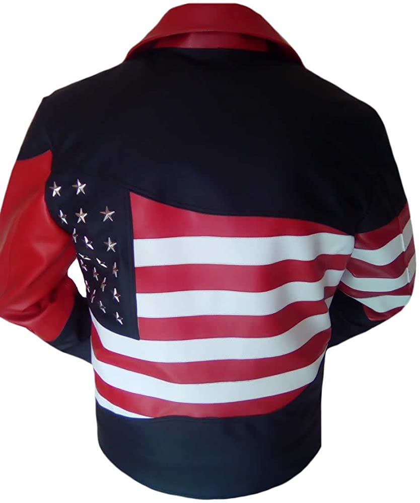 Classyak Men's Fashion Synthetic Leather USA Flag Jacket