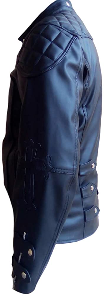Classyak Men's Fashion Stylish Leather Jacket with Crucifixes