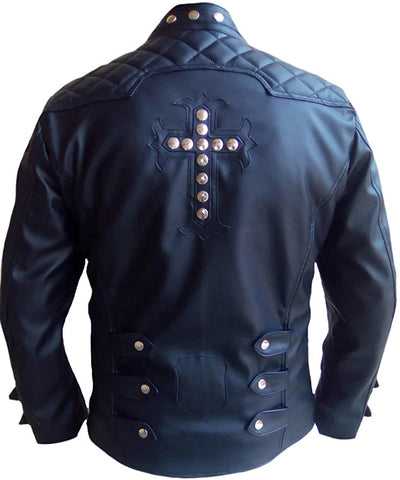 Classyak Men's Fashion Stylish Leather Jacket with Crucifixes