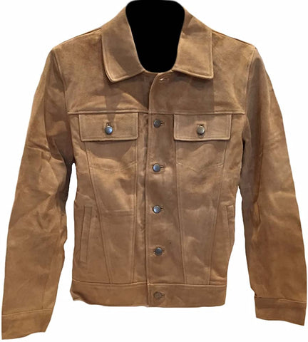 Classyak Men's Fashion Buttoned Suede Leather Coat