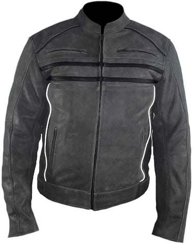 Classyak Men's Fashion Vintage Style Real Leather Moto Jacket