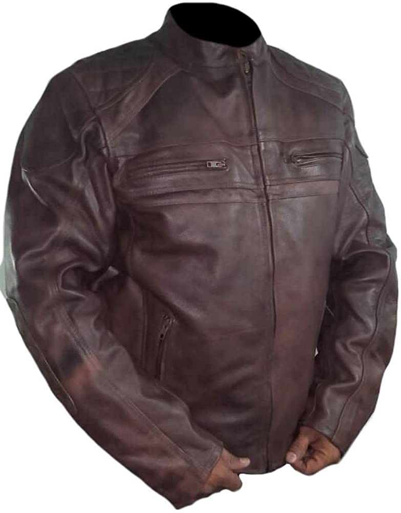 Classyak Men's Fashion Vintage Style Real Leather Jacket