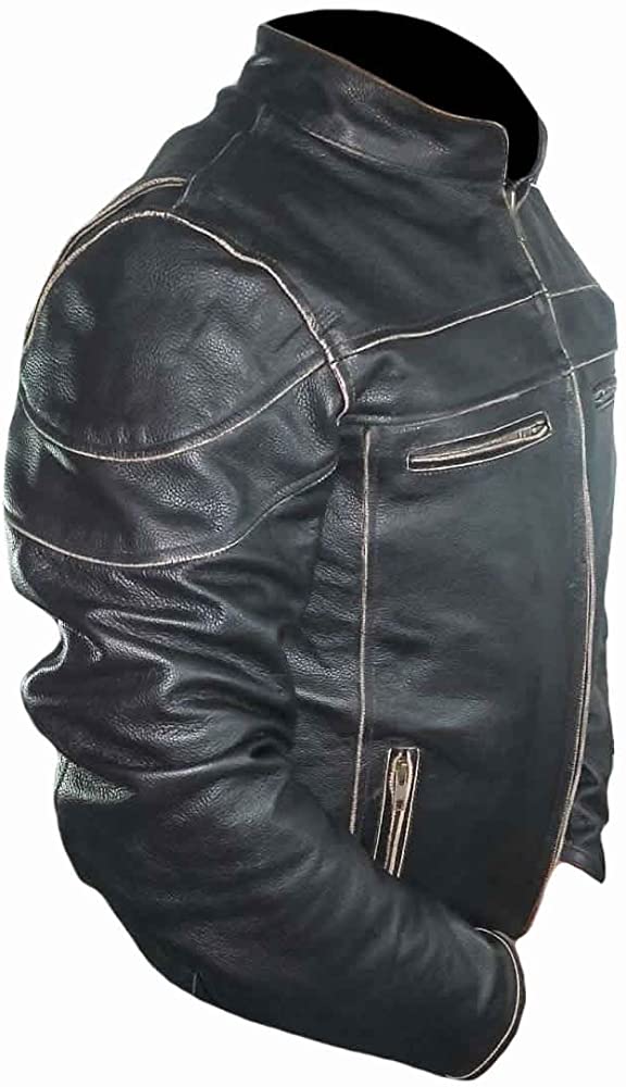 Classyak Men's Fashion Real Leather Vintage Style Biker Jacket
