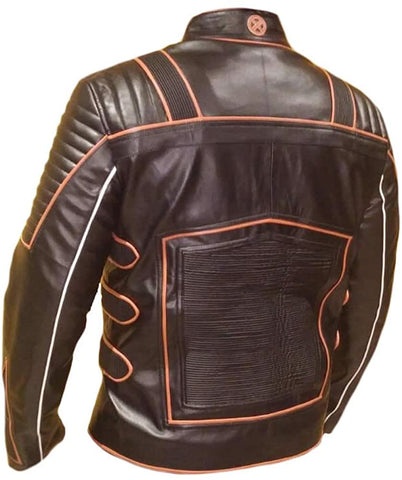 Classyak Men's Fashion Orange Piping Leather Jacket